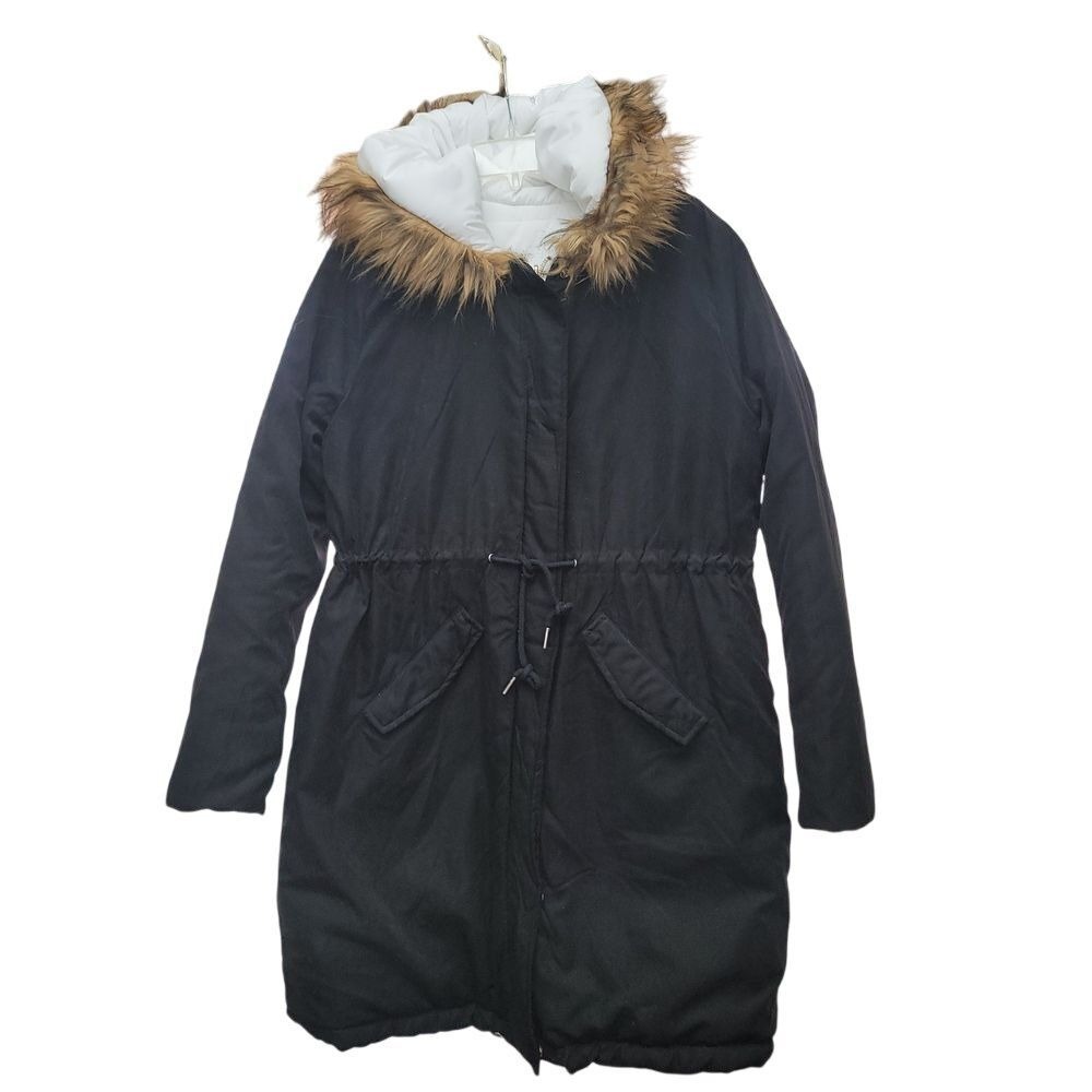 THREAD & SUPPLY Black/White Reversible Hooded Puffer Parka M Outdoor Winter Snow